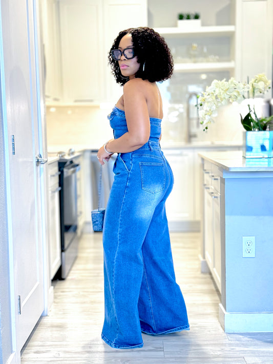 THE RIGHT ONE  WIDE LEG DENIM JUMPSUIT