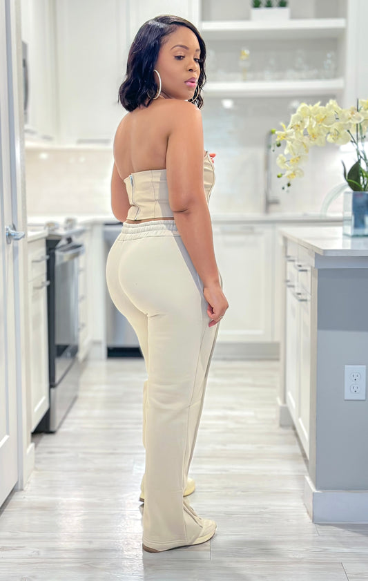 LYHA LUX WIDE LEG FLEECE JOGGER- NUDE