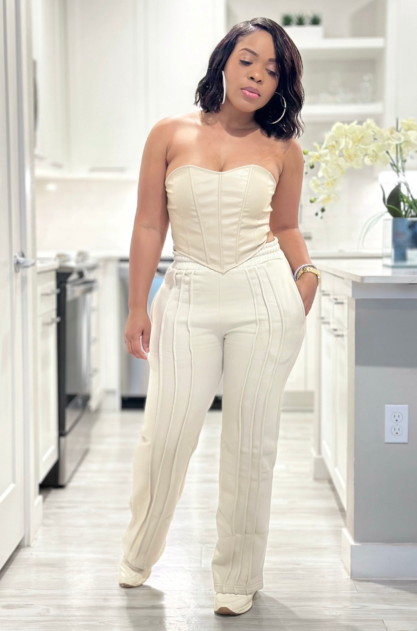 LYHA LUX WIDE LEG FLEECE JOGGER- NUDE