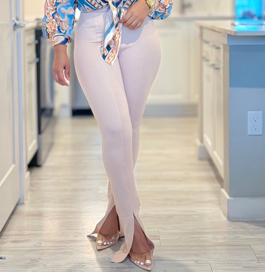 BEIGE SLIT FOOT PANTS