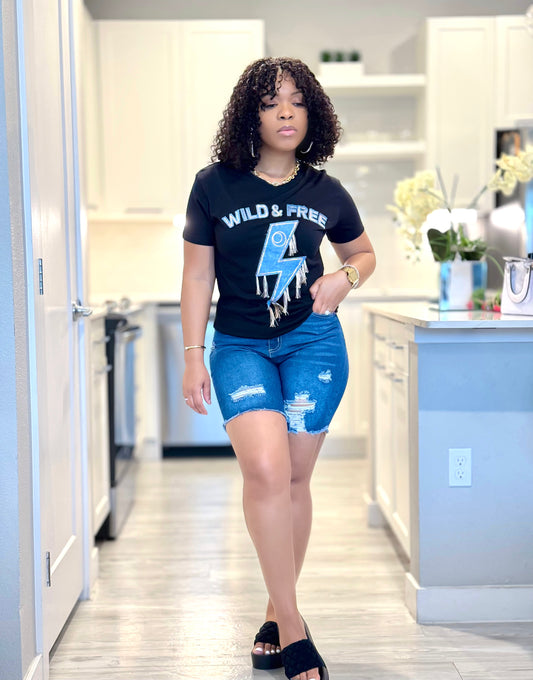 WILD AND FREE DENIM 3D GRAPHIC T-SHIRT