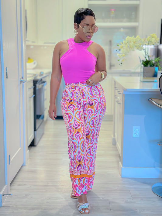 PINK MULTI WIDE LEG PANT