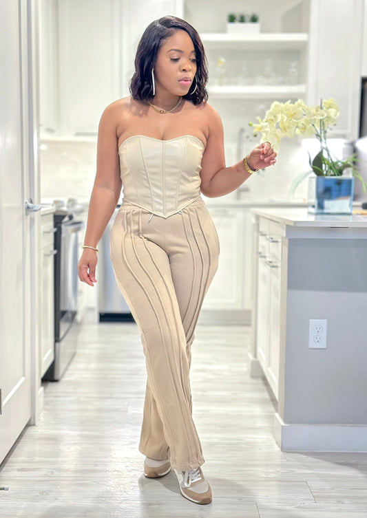 LYHA LUX WIDE LEG FLEECE JOGGER- BEIGE